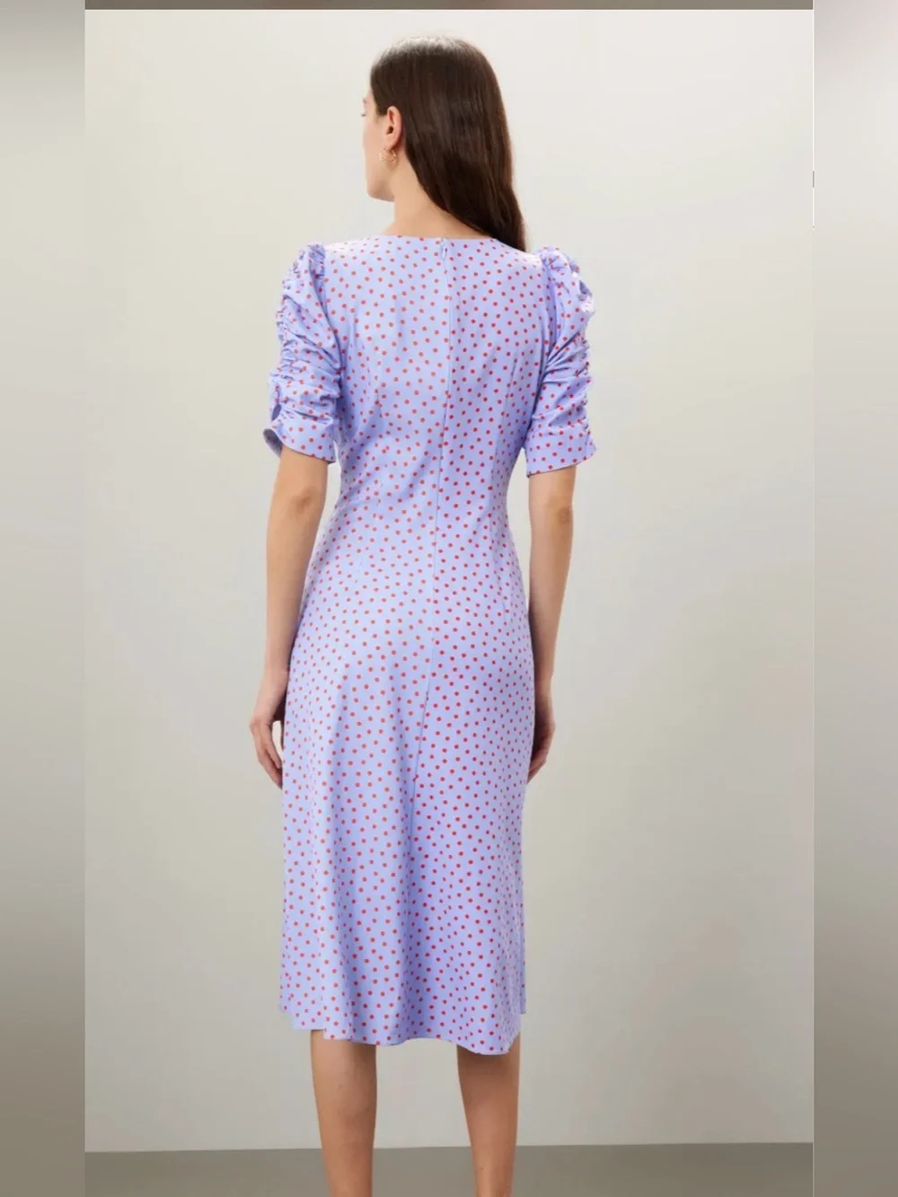 Kate Spade New York Spring Blue and Red Time Dot Ruched Dress